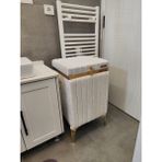 Heskar Home Kare Tip Krem Renk Altın Şeritli Lüks Kadife Banyo Kirli Çamaşır Sepeti