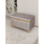 Heskar Home Tek Parça Gri Renk Altın Şeritli Modern Büyük Gelin Çeyiz Sandığı