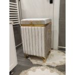 Heskar Home Tek Parça Kare Tip Açık Kahverengi Altın Şeritli Kadife Banyo Kirli Çamaşır Sepeti