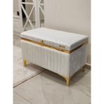 Heskar Home Tek Parça Krem Renk Altın Şeritli Modern Büyük Gelin Çeyiz Sandığı