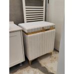 Heskar Home Tek Tip Dikdörtgen Krem Renk Altın Şeritli Modern Kadife Banyo Kirli Çamaşır Sepeti