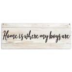 HEWBE Erkek Anne Hediyeleri, Yeni Anne Hediyeleri, Home is Where My Boys are Wood İşaret Dekoru, Erkek Anne Anneler Günü Hediyeleri, Ev Yatak Odası için Çiftlik Evi Duvar Asılı Dekorasyon 41,5 x 14,9 cm