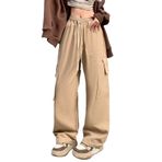 Hewlshawn Kadın kargo pantolon Y2K Baggy pantolon gotik vintage elastik bel düz pantolon Harajuku kız sokak giyimi, Haki.1, M