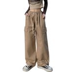 Hewlshawn Kadın kargo pantolonu Y2K Baggy pantolon Gotik Vintage elastik bel düz pantolon Harajuku kız sokak giyimi, Haki., XL