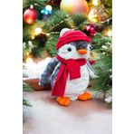 Hey Me Lisa Pingu Kırmızı Şapkalı Penguen 40 cm Gri Peluş Oyuncak Uyku ve Oyun Arkadaşı