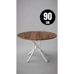 hey modüler mobilya 90 Cm Selin Ceviz Yuvarlak Mutfak Masası Yemek Masası Balkon Masası Metal Beyaz Ayak