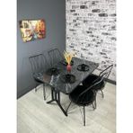 Hey Modüler Mobilya Handan Siyah Mermer Mutfak Yemek Masası Balkon Masası Kavisli Köşe 110*70 cm - Siyah - Mermer