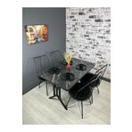 hey modüler mobilya Handan Siyah Mermer Mutfak Yemek Masası Balkon Masası Kavisli Köşe Metal 110*70 cm