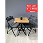 Hey Modüler Mobilya Mercan 2 Kişilik Yuvarlak Mutfak Yemek Masası Takımı 2+1ceviz Gri Kumaş 60 cm - Ceviz - Gri