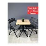 hey modüler mobilya Mercan Sonoma 2 Kişilik Kare Mutfak Yemek Masası Takımı 2+1 Keten Gri 60 cm