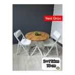 hey modüler mobilya Pars Ceviz 2 Kişilik Yuvarlak Mutfak Yemek Masası Takımı 2+1 Beyaz Deri 70 cm