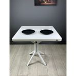 Hey Moduler Mobilya Roma Beyaz Mutfak Yemek Masasi Balkon Masasi Kavisli Kose Metal Beyaz Ayak 80 Cm