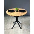 Hey Modüler Mobilya Saray Atlantik Çam Yuvarlak Mutfak Yemek Masası Balkon Metal Siyah Ayak 80 Cm