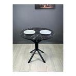 Hey Modüler Mobilya Saray Siyah Mermer Yuvarlak Mutfak Masası Yemek Masa Balkon Masa Metal Siyah Ayak 80 Cm