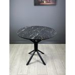 Hey Modüler Mobilya Saray Yuvarlak Mutfak Masası Yemek Masa Balkon Masa Fiskos Masa Metal Siyah Ayak 80 cm - Siyah Mermer