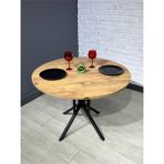 Hey Modüler Mobilya Sedef Atlantik Çam Yuvarlak Mutfak Masası Yemek Masası Balkon Masası Metal Siyah Ayak 100 cm
