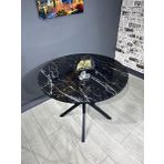 Hey Modüler Mobilya Sedef Siyah Mermer Yuvarlak Mutfak Masası Metal Siyah Ayak 100 CM