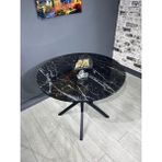 Hey Modüler Mobilya Sedef Siyah Mermer Yuvarlak Mutfak Masası Yemek Masası Balkon Masası Metal Siyah Ayak 100 Cm