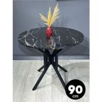 Hey Modüler Mobilya Selin Siyah Mermer Yuvarlak Mutfak Masası Yemek Masası Balkon Masası Metal Siyah Ayak 90 Cm