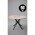 hey modüler mobilya Selin Yuvarlak Efes Mutfak Masası Yemek Masası Balkon Masası Metal Siyah Ayak 90 Cm