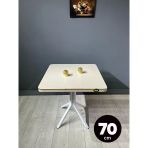Hey Modüler Mobilya Tepe Koton Vizon Mutfak Yemek Masası Balkon Masası Kavisli Köşe Beyaz Ayak 70 Cm
