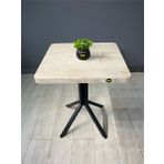 Hey Modüler Mobilya Zeren 60 CM Kare Traverten Balkon ve Yemek Masası
