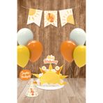 Hey Parti Güneş 6 Aylık Yarım Yaş Doğum Günü Parti Seti (Banner, Pasta Süsü, 7'li Balon, Şapka)