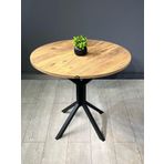 hey Saray Atlantik Çam Yuvarlak Mutfak Yemek Masası Balkon Metal Siyah Ayak 80 Cm