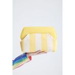 HEYBE'S Heybes Kadın Sarı Çizgi Desenli Kanvas Clutch El Çantası