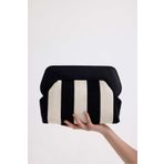 HEYBE'S Heybes Kadın Siyah Çizgi Desenli Kanvas Clutch El Çantası