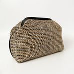 Heybes Kadın Jüt Hasır Clutch El Çantası Zarif Tasarım 28x19x10 cm Siyah Biyeli Çizgili - Beyaz - Siyah - Taba