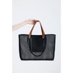 HEYBE'S Kadın Siyah Petek Desenli Şeffaf Büyük Boy Plaj Ve Alışveriş Shopper Tote Omuz Çantası