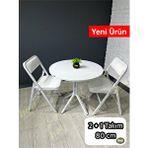 heymodülermobilya Aras 2 Kişilik Yuvarlak Mutfak Yemek Masası Takımı 2+1 Beyaz Deri 80 Cm Beyaz - Beyaz