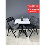heymodülermobilya Mercan Beyaz 2 Kişilik Kare Mutfak Yemek Masası Takımı 2+1 Keten Gri 60 Cm