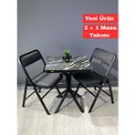 heymodülermobilya Mercan Luanda Mermer 2 Kişilik Kare Mutfak Yemek Masası Takımı 2+1 Keten Gri 60 Cm