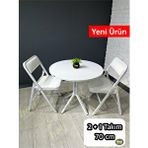 heymodülermobilya Pars 2 Kişilik Yuvarlak Mutfak Yemek Masası Takımı 2+1 Beyaz Deri 70 Cm Beyaz - Beyaz