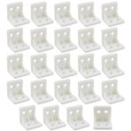 Heyous 24 adet plastik mobilya köşe parantez dik açı paneli braketi L şekilli braket beyaz raf desteği köşe braketi 27MMx27MMx27MM pencere ekran gardırop ve dolap