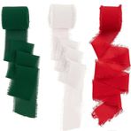 Hezhou 3 rulo kurdele bandı, şifon hediye bandı, düğün, 4 cm, el yapımı püsküllü şifon bandı, gelin buketleri için, hediye paketleri, Noel kurdelesi (kırmızı + yeşil + beyaz)