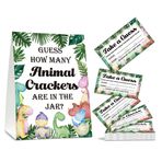 HEZNZXQ Guess how many Animal Crackers Tahmin Oyunu, Safari Orman Hayvanı Bebek Partisi Oyun Kartları, Dinozor Temalı Bebek Partisi Hediyeleri Malzemeleri Dekorasyonlar, 50 Kart ve Uyumlu Ayaklı Tabela-A02