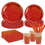 HFBOBP 125 adet kırmızı altın çocuk doğum günü parti dekorasyon aksesuar seti, kağıt tabak seti, fincan, pipet ve peçeteler dahil, düğün, dekorasyon, yıl dönümü için