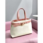 Hfky Kadın Keten Dokuma Vizon Tote Bag. El ve Omuz Çantası. RY425 - Pudra