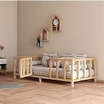 HFT Home Hft Home Kapılı Unisex Montessori Bebek Ve Çocuk Karyolası Doğal Ahşap Yatak Çam