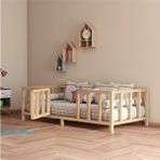 Hft Home Kapılı Unisex Montessori Bebek ve Çocuk Karyolası Doğal Ahşap Yatak - 70 x 130 cm