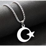 Hg.Aksesuar Erkek Ay Yıldız Detaylı Çelik Kolye - Gümüş - 60 cm