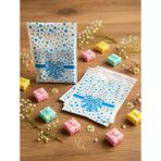 Hg Ambalaj 100 Adet 10X16 cm Bantlı Kurdele Desenli Hediye Paketleme Poşeti, Hediye Poşeti ( 10X13+3 Cm, Küçük Boy) - Mavi - Beyaz