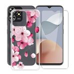 HGJTFANY ZTE Blade V50 Smart için Telefon Kılıfı + Ekran Koruyucu (6,6 inç), Ultra İnce, Darbeye Dayanıklı Yumuşak Silikon Şeffaf Kapak, ZTE Blade V50 Akıllı Kılıf, Temperli Camlı - Şeftali Çiçeği