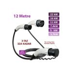 hgsşarj 12 Metre, Elektrikli Araç Şarj Kablosu 22kW-16kW-11kW-7,4kW-5kW-3,7kW 32A Kadar