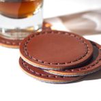 Hi Leather Hakiki Deri Bardak Altlığı (Dörtlü Set) - Kızıl Kahve