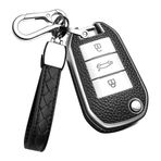 HIBEYO Araba anahtarı kılıfı Peugeot katlanır anahtar anahtar kılıfı Citroen DS3 DS4 DS5 C4 Peugeot 206 207 208 301 için koruyucu kılıf anahtarlık anahtar gövdesi TPU deri doku gümüş