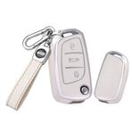 HIBEYO Katlanır Anahtar Araba Anahtarı Kılıfı Peugeot 207 306 307 607 3008 için Uygun Anahtar Kılıfı TPU Koruyucu Kılıf Citroen C1 C2 C3 için Uzaktan Anahtar Kılıfı Flip Anahtar Kutusu Aksesuar Deri Anahtar Halkası Beyaz
